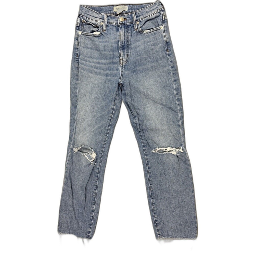 Madewell Size 24 Womes Jeans Hi Rise Slim Crop Boy Jean Stretch Distress Raw Hem